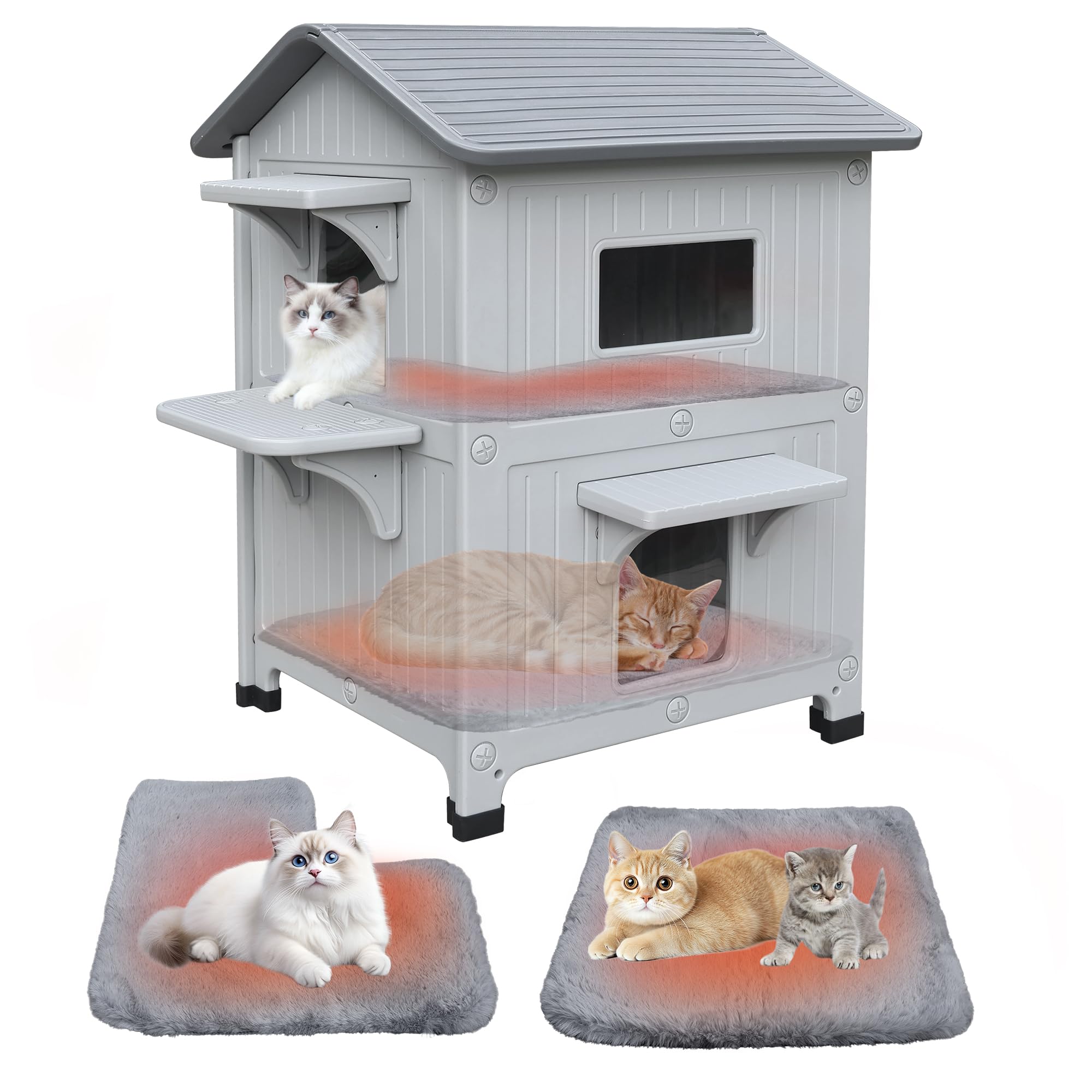 Amazon | 屋外用猫ハウス（猫マット付き）耐候性プラスチック製猫小屋